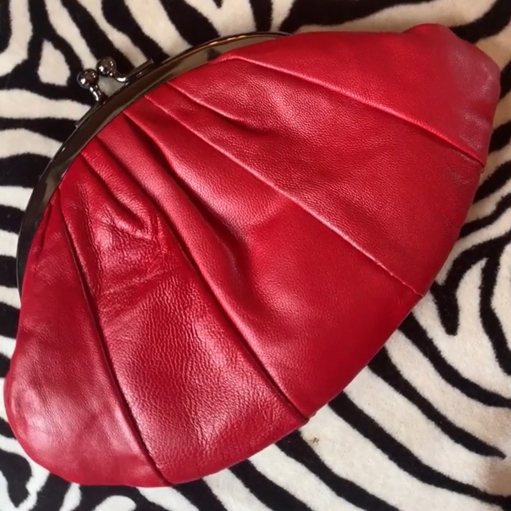 It’s Magic Studio Santa barbara vintage red leather large coin purse 7.5”x5”